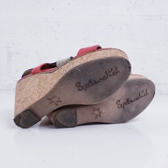 Splendid Kellen Cork Wedge Platform Sandals Sz 8.5 Strawberry Red Elastic Strap - Picture 8 of 9